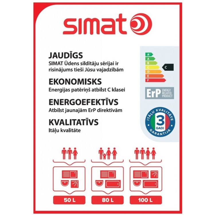 Elektriskais ūdens sildītājs (boileris) SIMAT 80 L vertikāls, NTS 80/10 (SIM), 11066 Elektriskais ūdens sildītājs (boileris) SIMAT 80 L vertikāls, NTS 80/10 (SIM), 11066