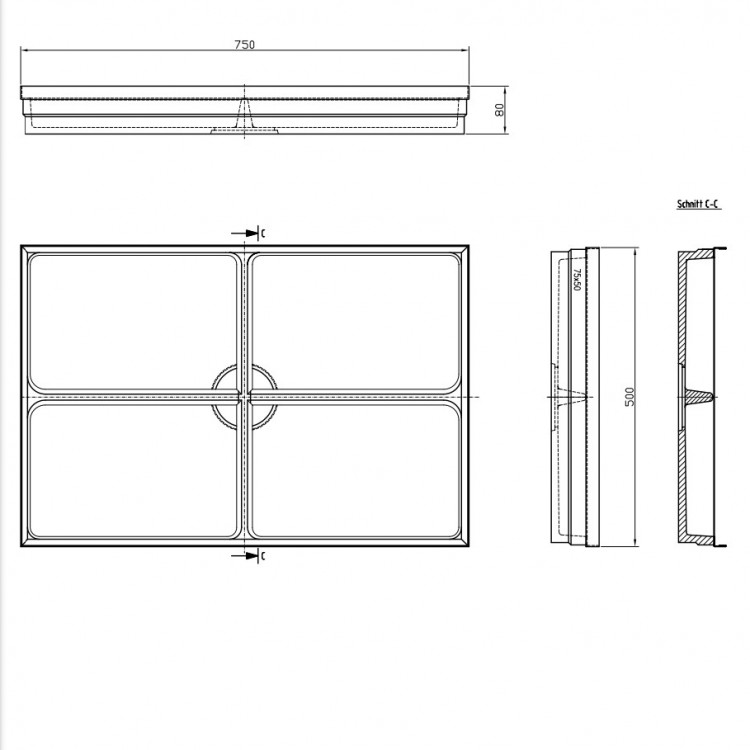 Kājslauķu vanniņa ACO Vario 750x500 mm, polimērbetons