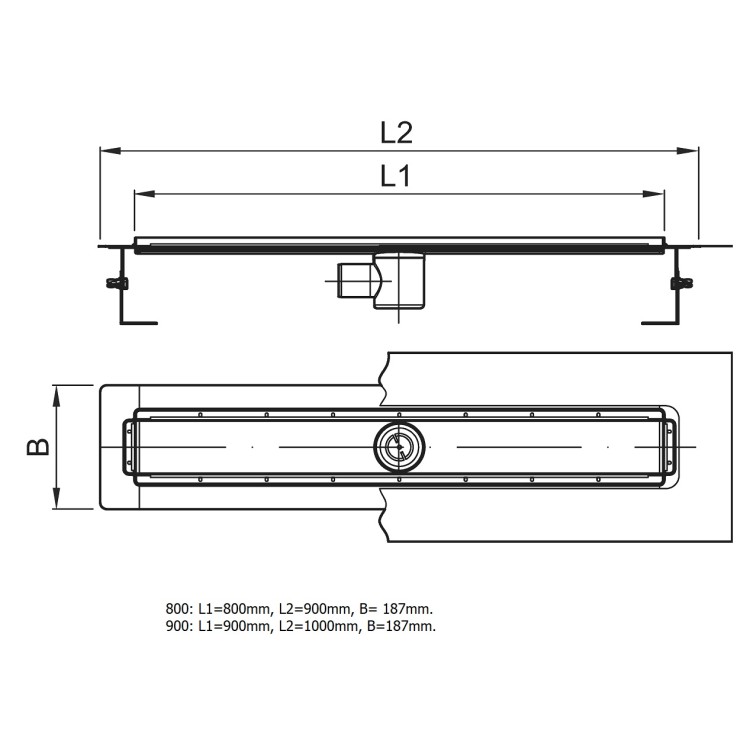 Dušas kanāls bez restes ACO ShowerDrain E 800mm, h 92-140 mm
