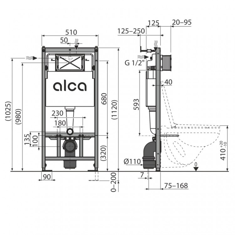 Iebūvējamais rāmis tualetes podam Alcaplast ar baltu pogu, Alca/3-1 Iebūvējamais rāmis tualetes podam Alcaplast ar baltu pogu, Alca/3-1