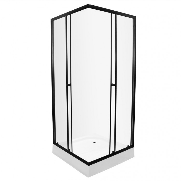 Dušas stūris kvadrātveida AQUALINE 90x90 cm ar paliktni, melns/caurspīdīgs Dušas stūris kvadrātveida AQUALINE 90x90 cm ar paliktni, melns/caurspīdīgs