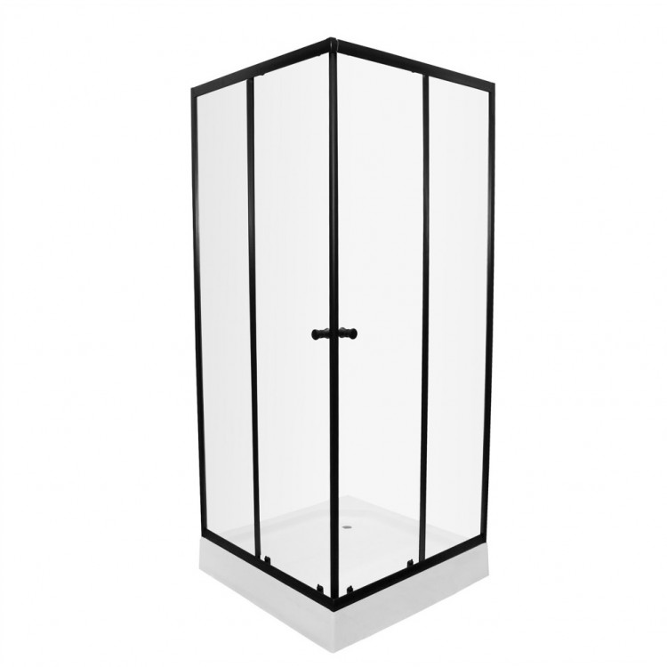 Dušas stūris kvadrātveida AQUALINE 90x90 cm ar paliktni, melns/caurspīdīgs Dušas stūris kvadrātveida AQUALINE 90x90 cm ar paliktni, melns/caurspīdīgs