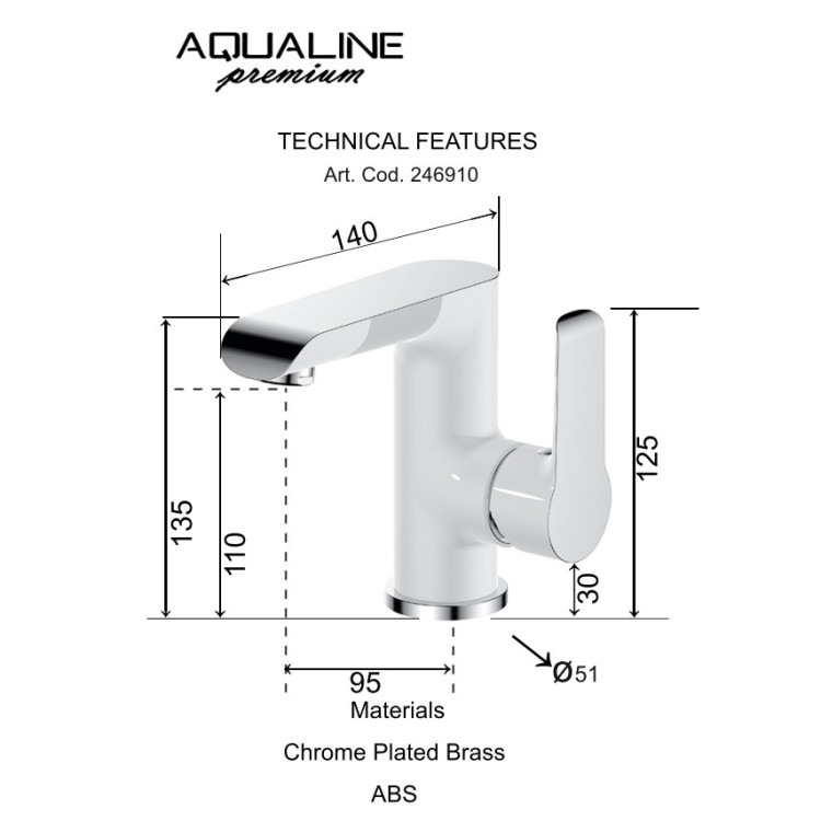 Izlietnes maisītājs Aqualine Bianca L, balts/hroms