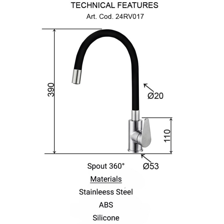 Virtuves izlietnes maisītājs Aqualina Color Flex RS, melns/melns matēts