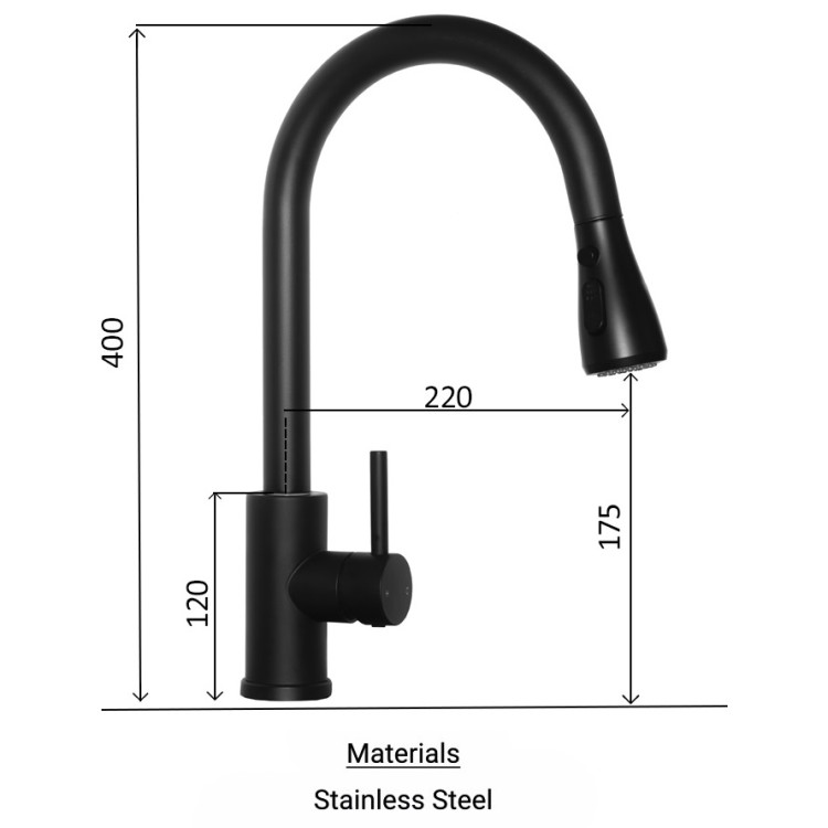 Virtuves izlietnes maisītājs ar izvelkamu izteku Aqualine Steel RV028