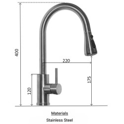Virtuves izlietnes maisītājs ar izvelkamu izteku Aqualine Steel RV022