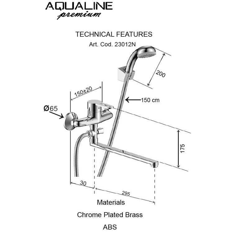 Vannas un dušas maisītājs Aqualine Steel New Start, izteka 300mm, hroms