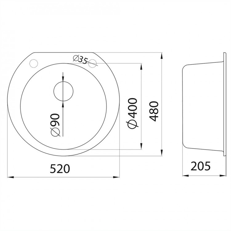 Virtuves izlietne Aqualine Omega 520x480 mm, 36S2501 Virtuves izlietne Aqualine Omega 520x480 mm, 36S2501