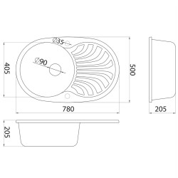 Virtuves izlietne Aqualine Venera Plus 780x500 mm, 36S1300