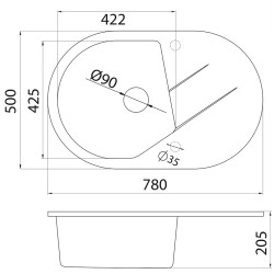 Virtuves izlietne Aqualine Vesta Plus 780x500 mm, 36S1400