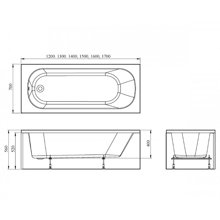 Taisnstūra vanna Aqualine SALSA 130x70 mm
