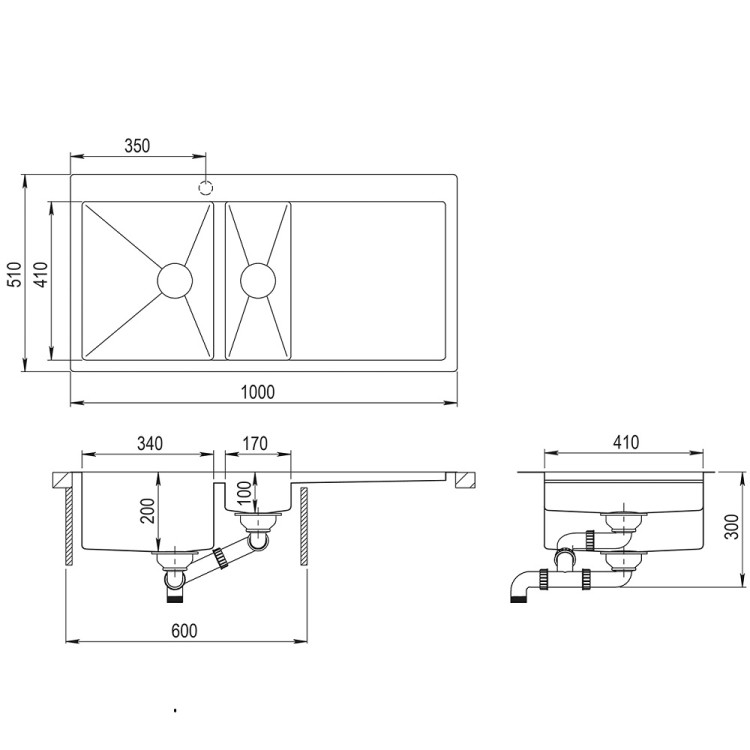 Virtuves izlietne HELIKA LUNA 100x50cm, LUN151M-L