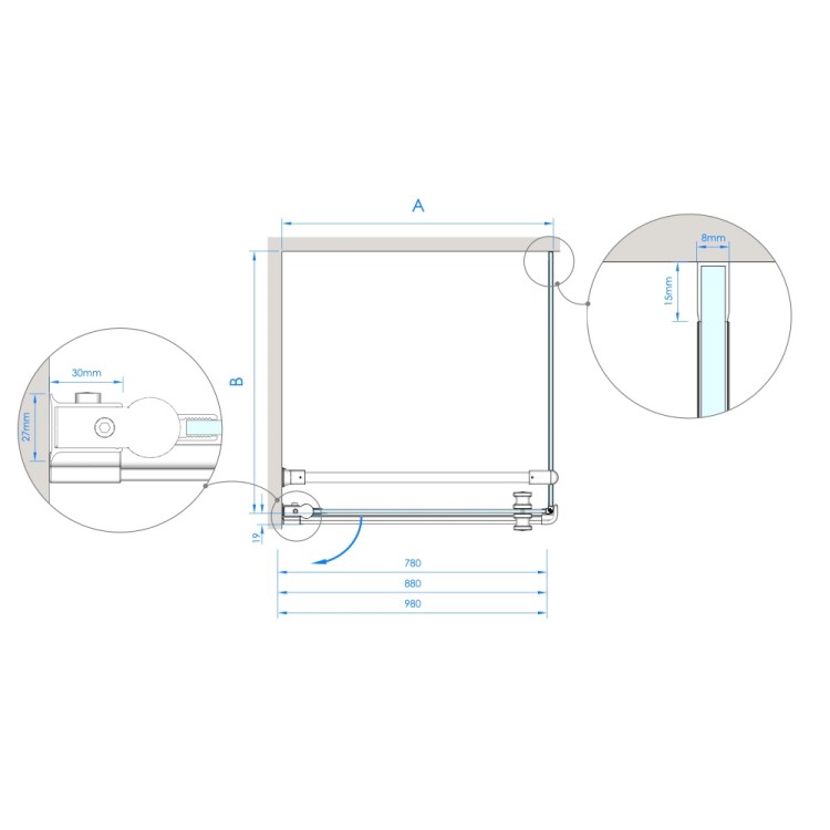 Dušas stūris kvadrātveida Baltijos Brasta KRISTINA 90x90 cm