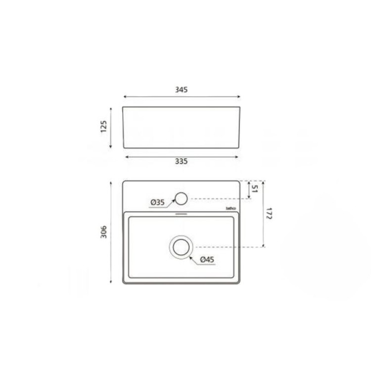 Vannas istabas uzliekamā izlietne Bathco New Bergamo 345x306mm, 4913