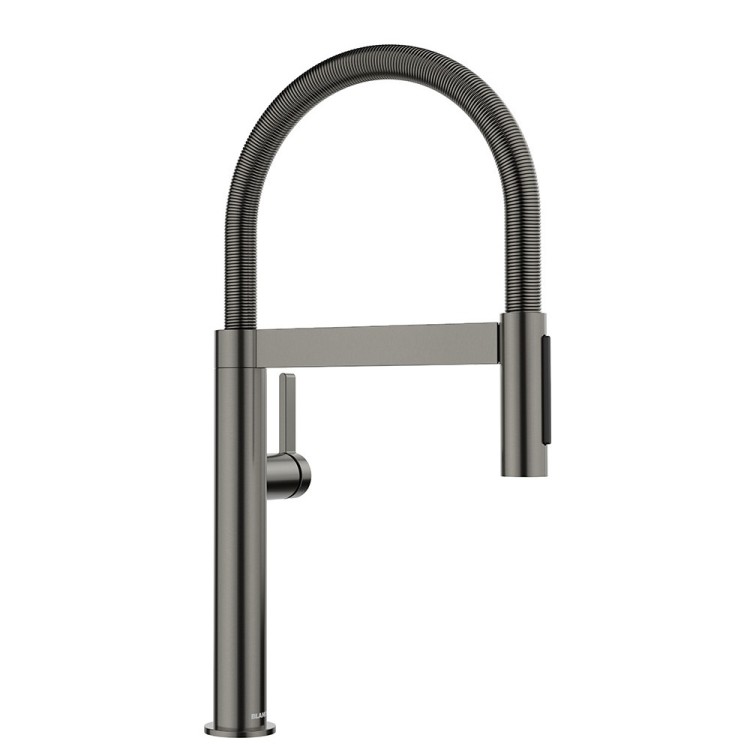 Virtuves izlietnes maisītājs ar izvelkamu izteku Blanco Blancoculina-S II Mini, PVD satīna tumšais tērauds