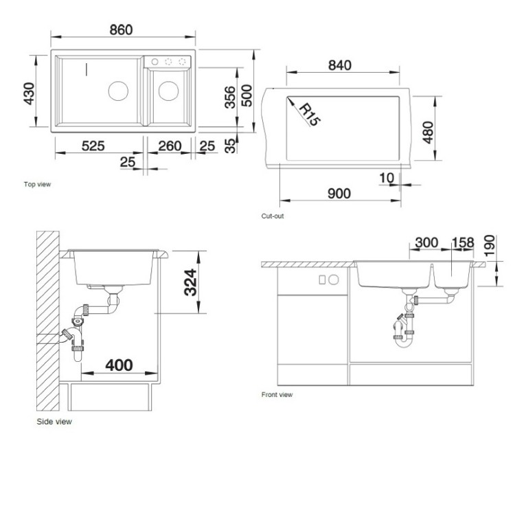 Virtuves izlietne Silgranit Blanco METRA 9 86x50cm, antracīts