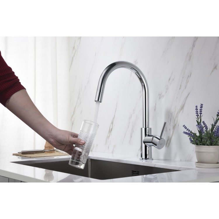 Virtuves izlietnes maisītājs ar izvelkamu izteku BLUE WATER PLAZA M, hroms Virtuves izlietnes maisītājs ar izvelkamu izteku BLUE WATER PLAZA M, hroms