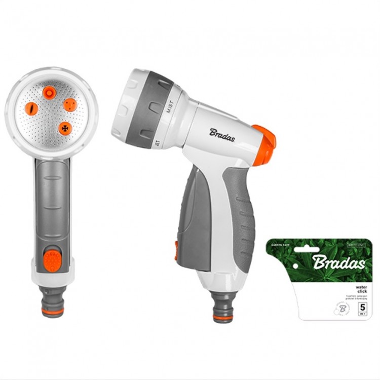 Bradas White Line Water Click Regulējama laistīšanas pistole, 5 režīmi, WL-EN52M