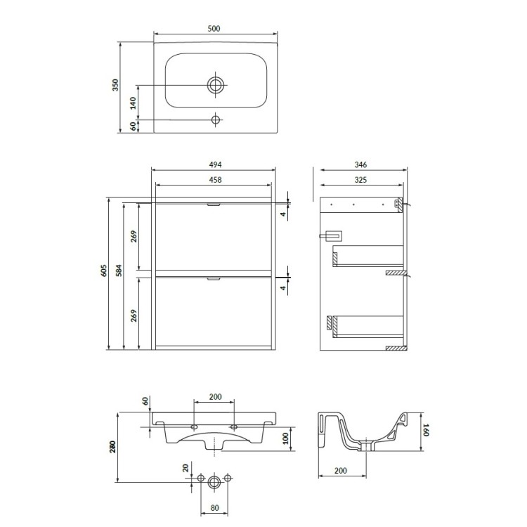 Vannas istabas skapītis ar izlietni Cersanit Atrato Slim 50x35cm, kašmirs