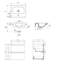 Vannas istabas skapītis ar izlietni Cersanit Moduo 50x40cm, antracīts