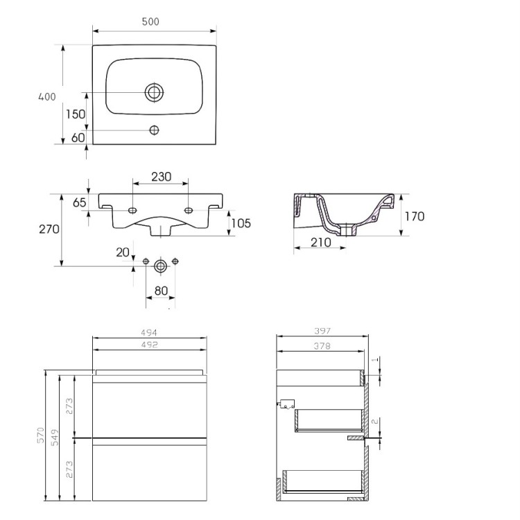 Vannas istabas skapītis ar izlietni Cersanit Moduo 50x40cm, antracīts