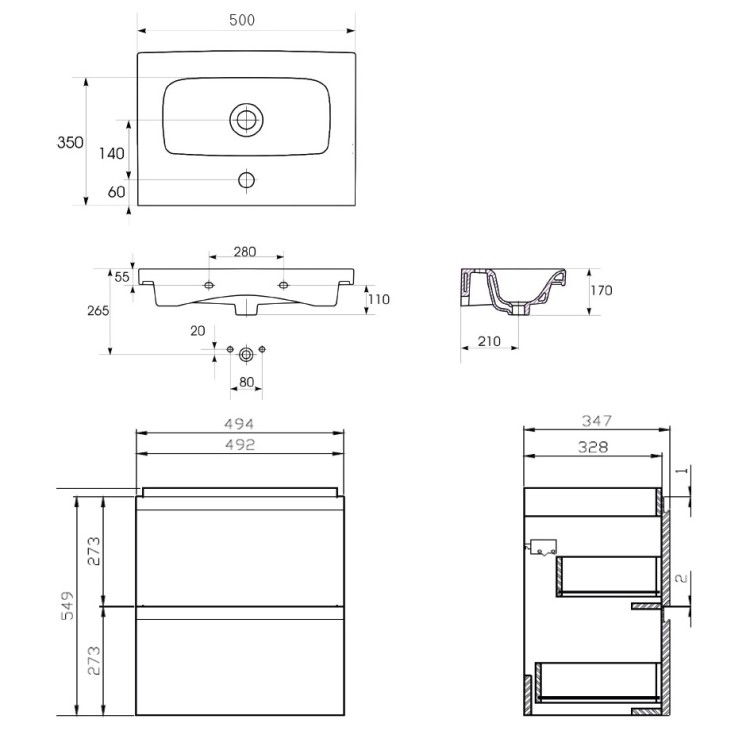 Vannas istabas skapītis ar izlietni Cersanit Moduo Slim 50x35cm, balts