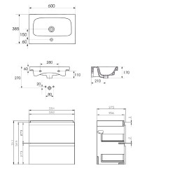 Vannas istabas skapītis ar izlietni Cersanit Moduo Slim 60x38cm, balts