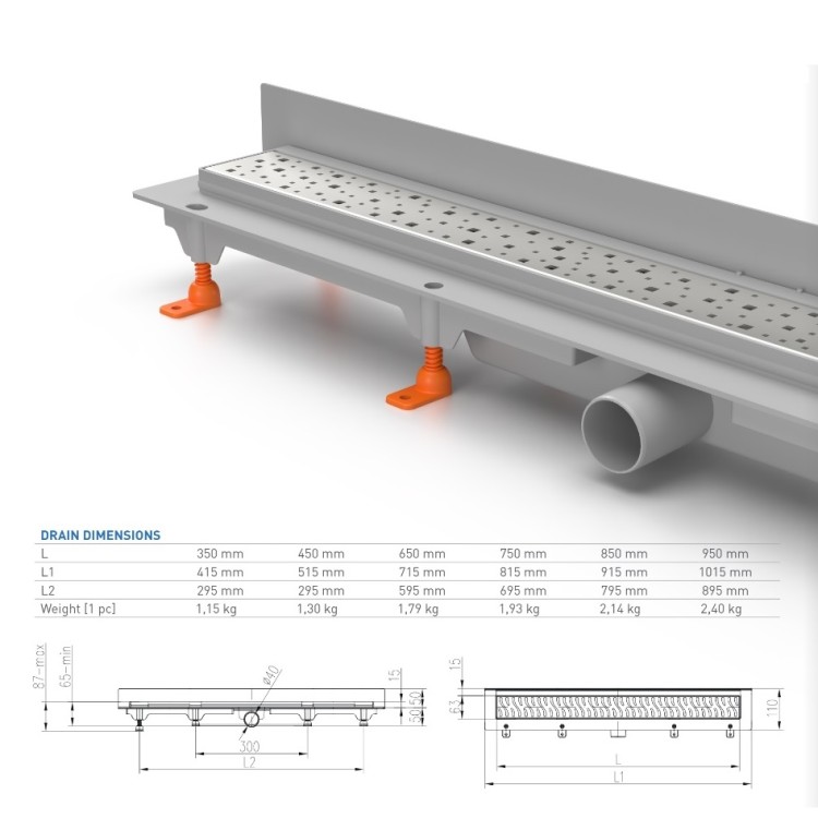 Dušas kanāls CHUDEJ Drops CH650 D2 650mm Dušas kanāls CHUDEJ Drops CH650 D2 650mm