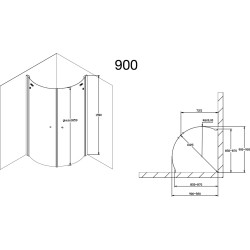 Dušas stūris pusapaļš Duschy BASIC 900x900 mm, 5245-90