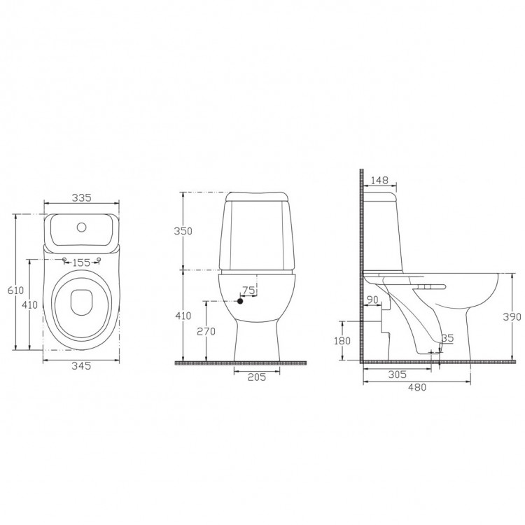 Tualetes pods ECE RIGA ar horizontālu izplūdi, ar vāku