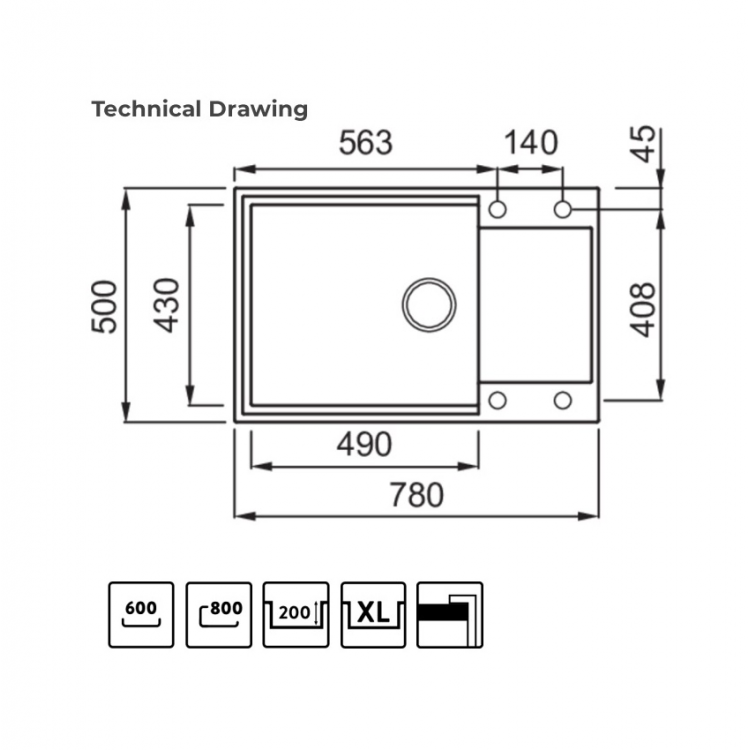 Virtuves izlietne Elleci Easy-300 79x50cm, balta
