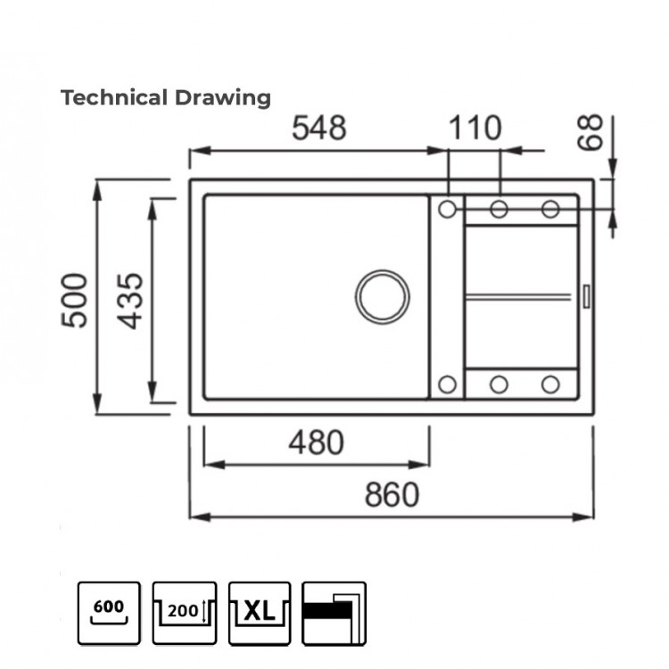 Virtuves izlietne Elleci Unico-410 86x50cm, cemento Virtuves izlietne Elleci Unico-410 86x50cm, cemento