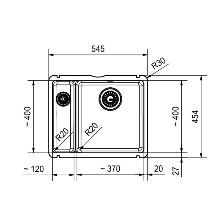 Virtuves izlietne Franke KUBUSX 54.5x45.4 cm, KXK 160-37-12, magnolija