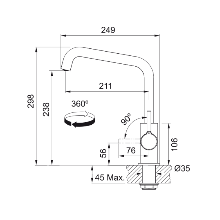 Virtuves izlietnes maisītājs FRANKE Lina U, 115.0728.474