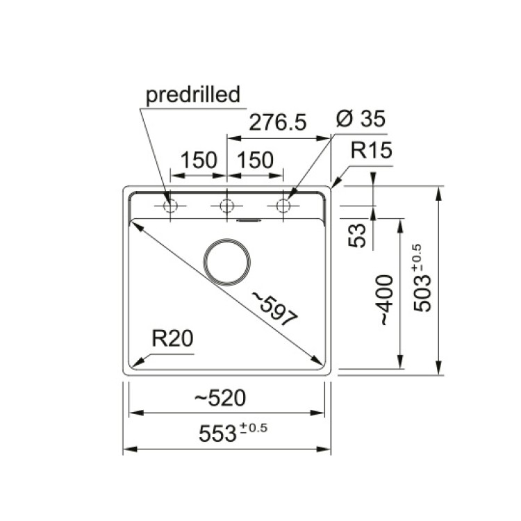 Virtuves izlietne FRANKE Pabūvējamā MARIS 55.3x50,3 cm, MRG 110-52 A  125.0683.196