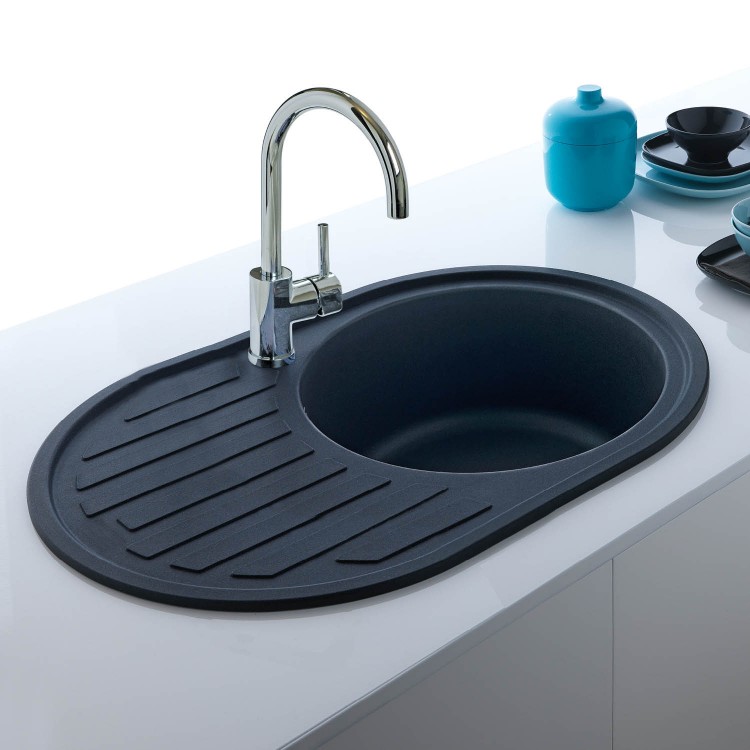 Virtuves izlietne FRANKE RONDA 77x50 cm, ROG 611 pop-up, melna matēta