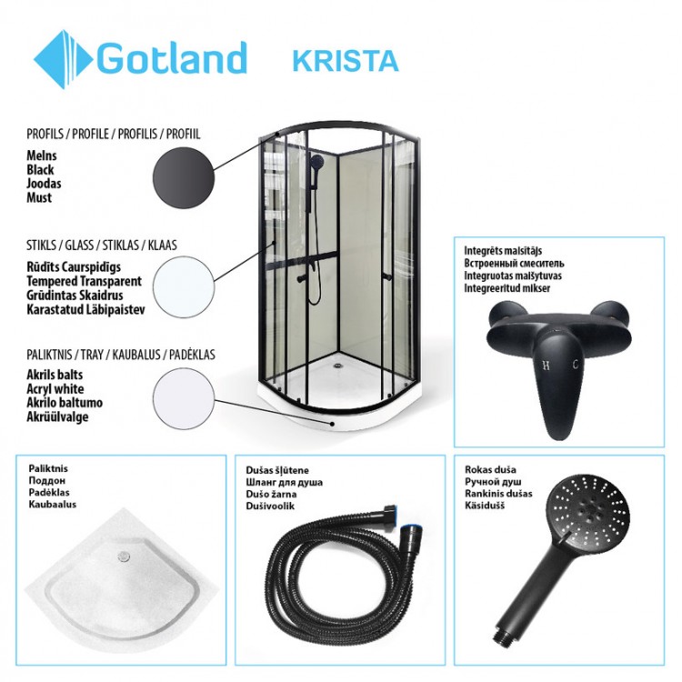 Dušas kabīne Gotland  KRISTA 90x90cm ar paliktni, 44153