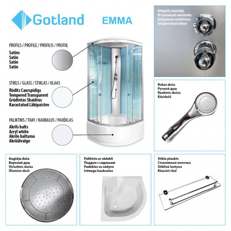 Dušas kabīne Gotland  EMMA  90x90cm ar paliktni, 44198