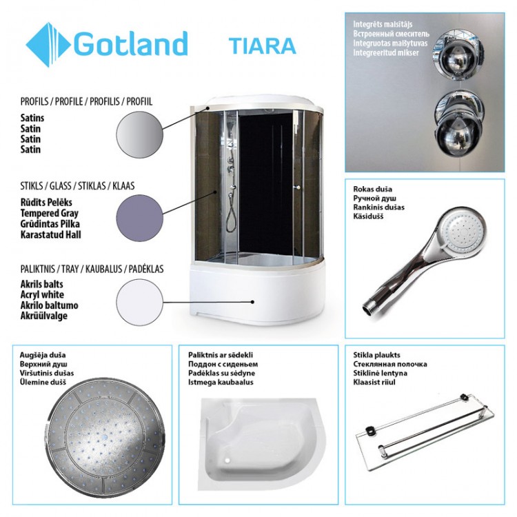 Dušas kabīne Gotland  TIARA  80x120cm ar paliktni, kreisā puse 44199