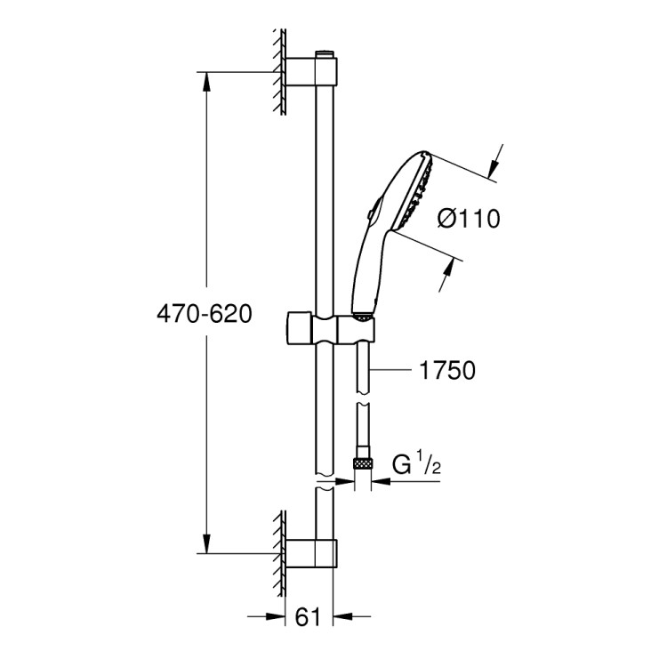 Dušas komplekts Grohe Tempesta 110, melns matēts Dušas komplekts Grohe Tempesta 110, melns matēts