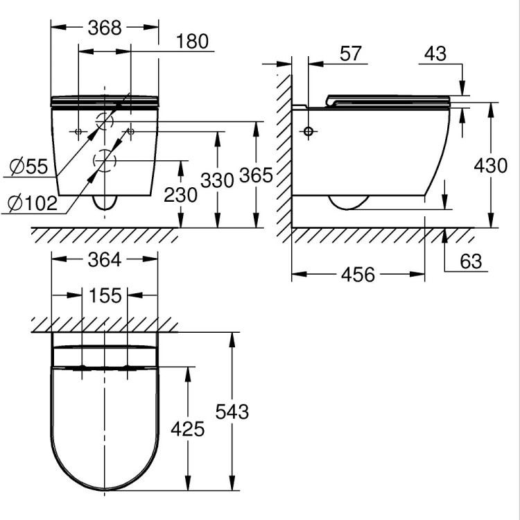 Tualetes pods piekaramais Grohe BauCeramic Rimless ar Soft Close vāku