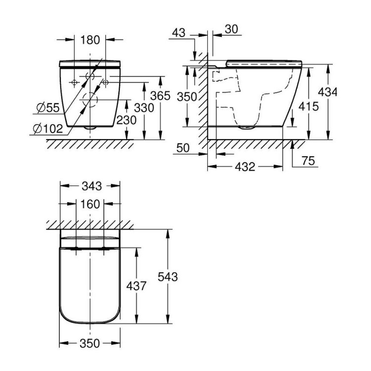 Tualetes pods Grohe BauEdge Rimless WC ar vāku, 106740SH00