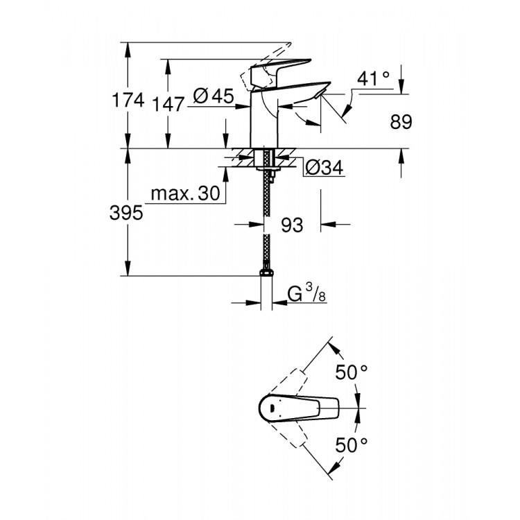 Izlietnes maisītājs Grohe BauEdge New, 23330001 Izlietnes maisītājs Grohe BauEdge New, 23330001