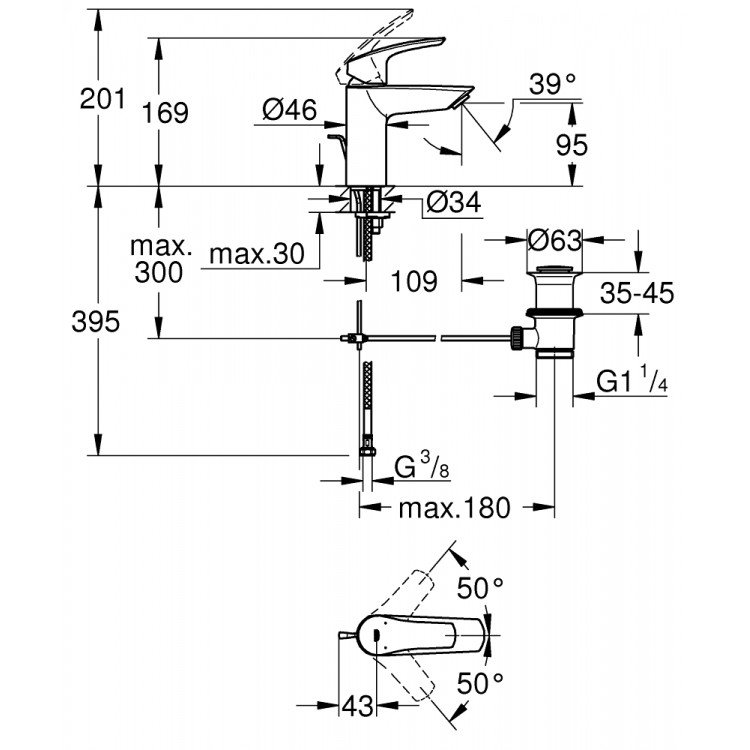 Izlietnes maisītājs Grohe Eurosmart S, 33265003 Izlietnes maisītājs Grohe Eurosmart S, 33265003