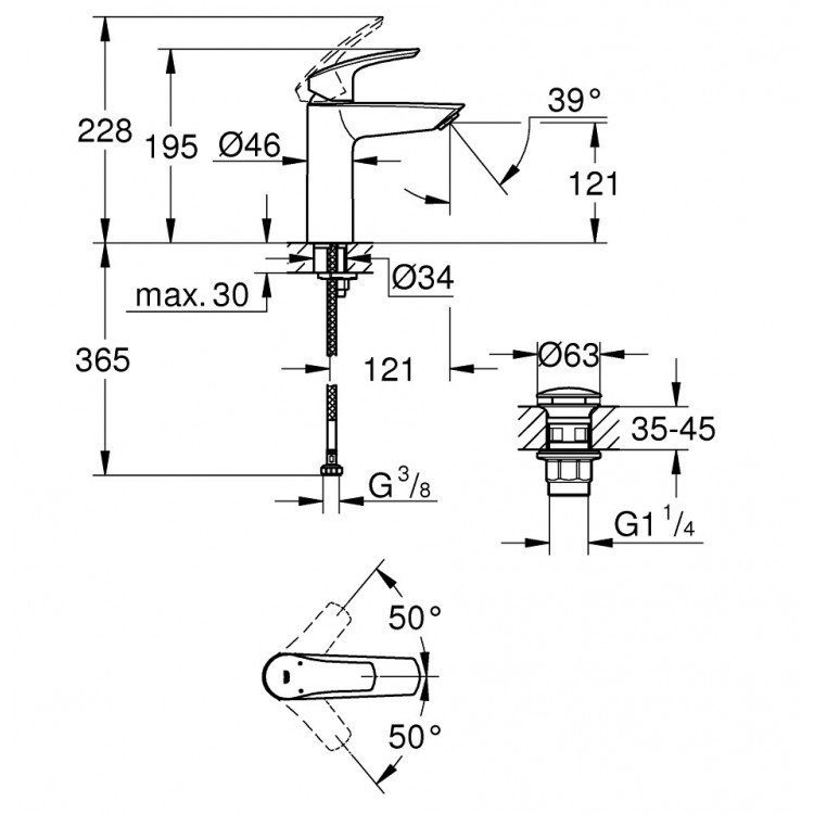 Izlietnes maisītājs Grohe Eurosmart M, hroms 23923003 Izlietnes maisītājs Grohe Eurosmart M, hroms 23923003
