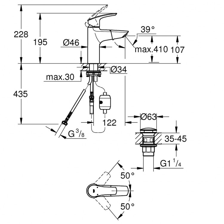 Izlietnes maisītājs Grohe Eurosmart M ar izvelkamu izteku, hroms 23976003 Izlietnes maisītājs Grohe Eurosmart M ar izvelkamu izteku, hroms 23976003