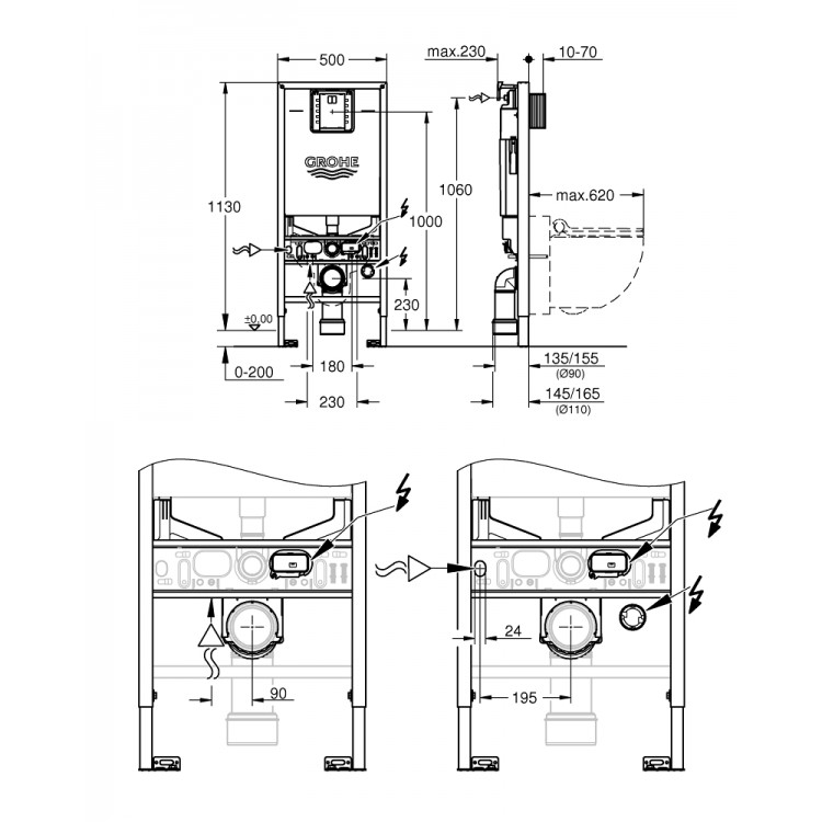 Iebūvējamais rāmis tualetes podam Grohe Rapid SLX ar bidē funkciju, 39598000 Iebūvējamais rāmis tualetes podam Grohe Rapid SLX ar bidē funkciju, 39598000