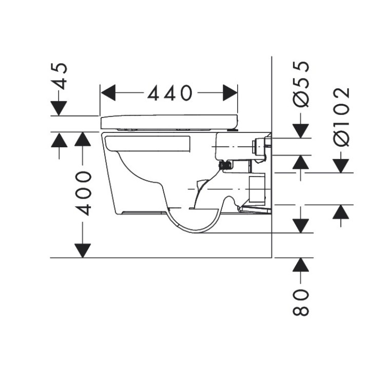 Tualetes pods piekaramais Hansgrohe EluPura S Rimless ar Soft Close vāku QR/SQ, AquaChannel Flush