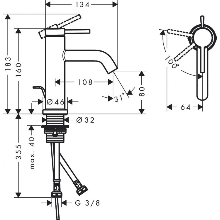Izlietnes maisītājs Hansgrohe Tecturis S 80 CoolStart ar pop-up noteces aizvaru, matēta bronza