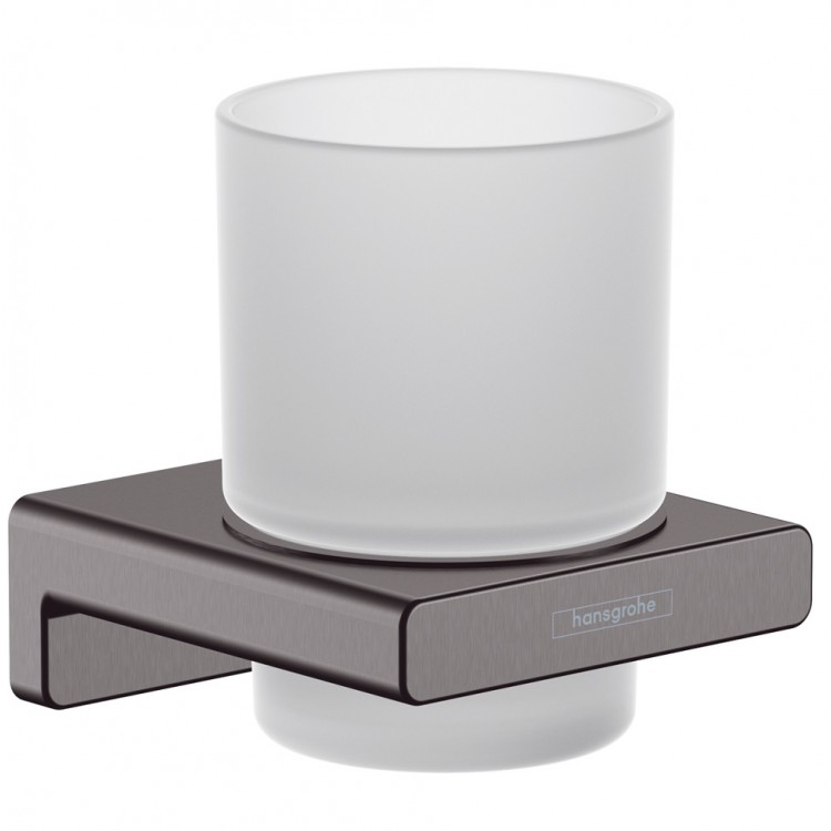 Glāze ar turētāju Hansgrohe AddStoris, melns matēts hroms